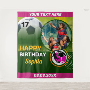 Roze Voetbal Verjaardag, Voetbal Meisje Speler Wandkleed
