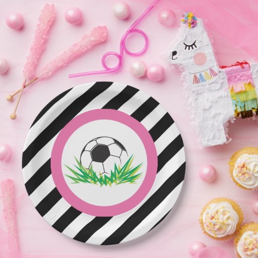 Roze Voetbal Verjaardagsfeestje Papier Borden Papieren Bordje (Feest)