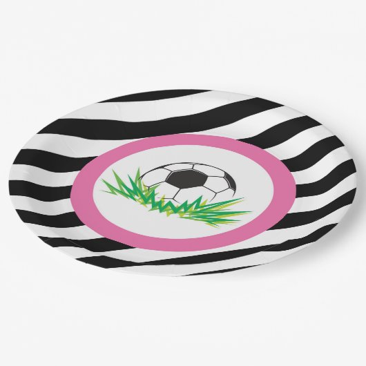 Roze Voetbal Verjaardagsfeestje Papier Borden Papieren Bordje (Gekanteld)