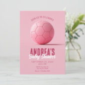 Roze voetballen baby shower kaart (Staand voorkant)