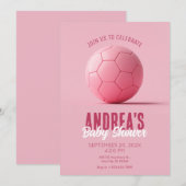 Roze voetballen baby shower kaart (Voorkant / Achterkant)