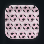 Roze Voetballen Football Papieren Bordje<br><div class="desc">Papieren borden met meisjesvoetbal thema. Football voetbal papier borden. Gepersonaliseerd cadeau voor voetballer,  voetballer.</div>