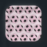 Roze Voetballen Football Papieren Bordje<br><div class="desc">Papieren borden met meisjesvoetbal thema. Football voetbal papier borden. Gepersonaliseerd cadeau voor voetballer,  voetballer.</div>