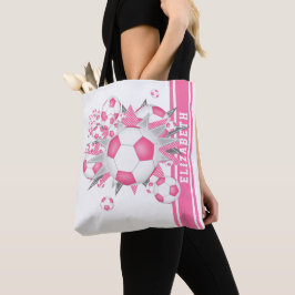 Roze voetballen sterren atleet fan naam tote bag