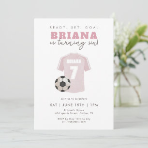 Roze Voetbalshirt Meisjes 7e Verjaardagsfeestje Sp Kaart