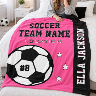 Roze Voetbalteamnaam en -Speler Fleece Deken