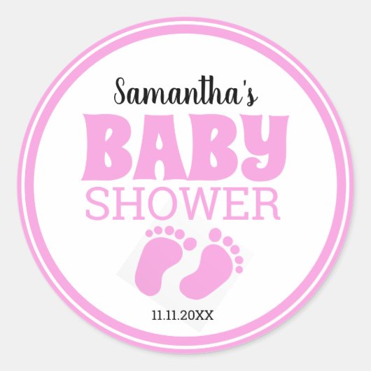 Roze Voeten Meisje Baby shower Ronde Sticker (Voorkant)