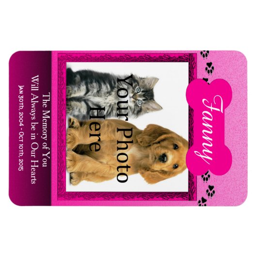 Roze voetherdenking voor katten of honden magneet (Horizontaal)