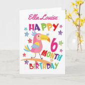 Roze vogel 6 maanden verjaardag kaart (Gele Bloem)