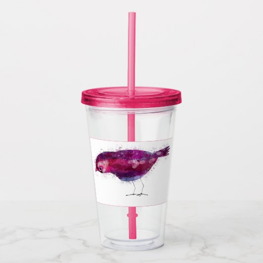  roze vogel acryl drinkbeker (Voorkant)