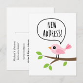 Roze vogel adreswijziging verhuizen aankondigingskaart (Voorkant / Achterkant)