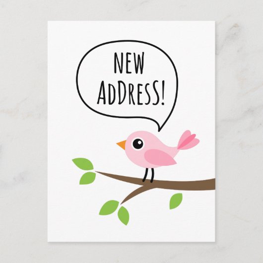 Roze vogel adreswijziging verhuizen aankondigingskaart (Voorkant)