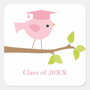 Roze Vogel Afstuderen Envelope Seals Vierkante Sticker