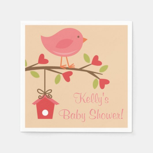 Roze Vogel Baby shower servetten (Voorkant)