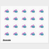 Roze Vogel Blauwe Bloemen Ronde Sticker (Vel)