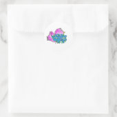 Roze Vogel Blauwe Bloemen Ronde Sticker (Tas)