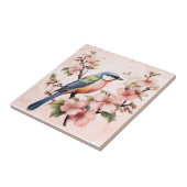  roze vogel-bloemmotieven tuin scènes tegeltje (Zijkant)