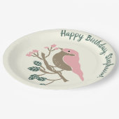 Roze vogel en bessen Aangepaste verjaardag Papieren Bordje (Gekanteld)