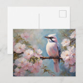 Roze vogel en kersenbloesem bloemen briefkaart (Voorkant / Achterkant)