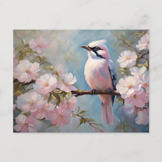 Roze vogel en kersenbloesem bloemen briefkaart (Voorkant)