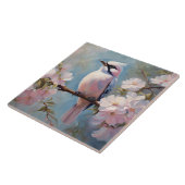 Roze vogel en kersenbloesem bloemen tegeltje (Zijkant)