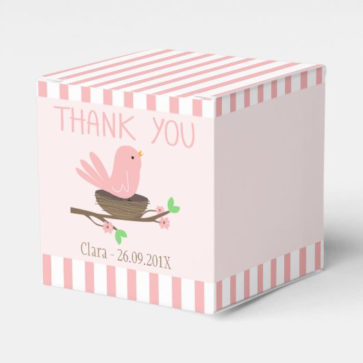 Roze Vogel en Nest Baby shower Favor Box Bedankdoosjes (Voorkant Zijde)