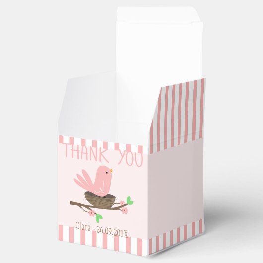 Roze Vogel en Nest Baby shower Favor Box Bedankdoosjes (Geopend)