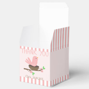 Roze vogel en nestbox voor Baby shower Bedankdoosjes