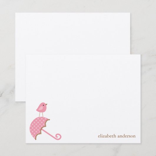 Roze vogel en paraplu Dank je kaarten (Voorkant / Achterkant)