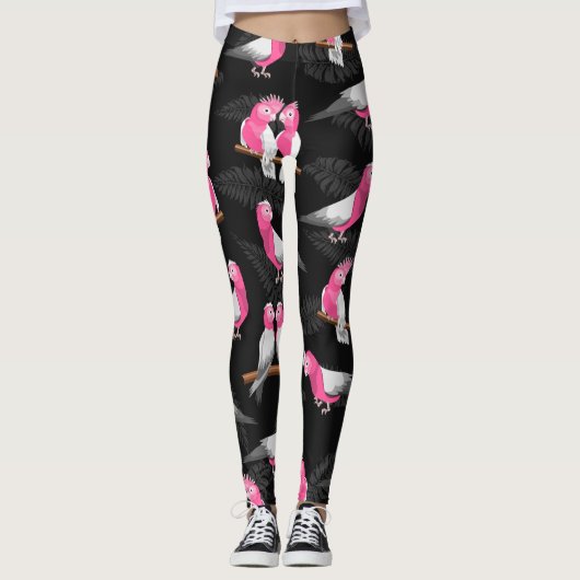 Roze vogel galah kaketoe patroon leggings (Voorkant)
