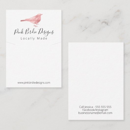 Roze Vogel Handgemaakte Sieraden Ketting Hanger Visitekaartje (Voorkant / Achterkant)