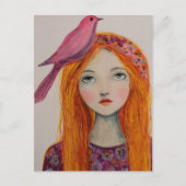 Roze vogel in haar haar briefkaart (Voorkant)
