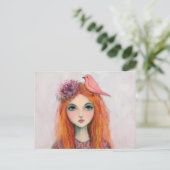 Roze vogel in haar haar briefkaart (Staand voorkant)