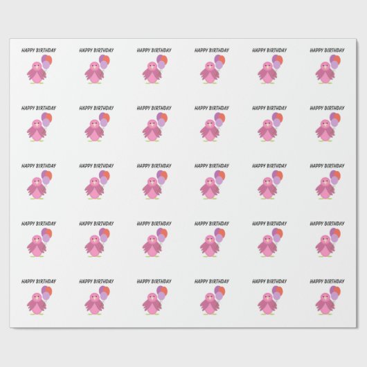 Roze vogel met ballonnen cadeaupapier (Vlak)