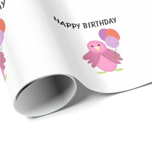 Roze vogel met ballonnen cadeaupapier (Rol Hoek)