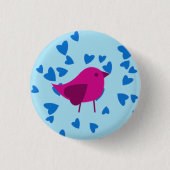 Roze vogel met blauwe harten ronde button 3,2 cm (Voorkant)