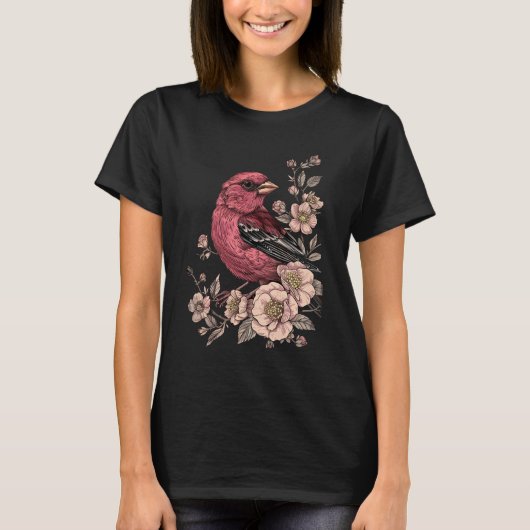 Roze vogel met rozen t-shirt (Voorkant)