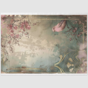 Roze Vogel Shabby Chic Bloemige Art Deco Stijl Tissuepapier