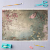 Roze Vogel Shabby Chique Floral Art Deco Stijl Tissuepapier (Craft)