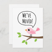 Roze vogel we hebben verhuisd adreswijziging verhu aankondigingskaart (Voorkant / Achterkant)