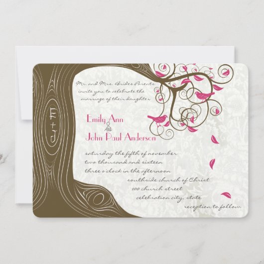 Roze vogelbruiloften in Roze landschap Kaart (Voorkant)