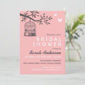 Roze vogelkooi bijtende bridale douche uitnodiging (Staand voorkant)