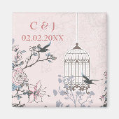roze vogelkooi , liefdesvogels , bespaar de datum magneet (Voorkant)