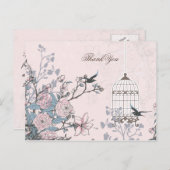 Roze vogelkooi, liefdesvogels Dank je wel Briefkaart (Voorkant / Achterkant)