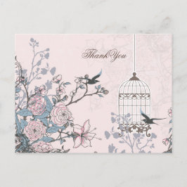 Roze vogelkooi, liefdesvogels Dank je wel Briefkaart