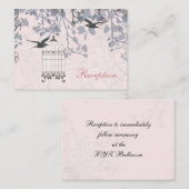 roze vogelkooi, liefdesvogels trouwenkaarten informatiekaartje (Voorkant / Achterkant)
