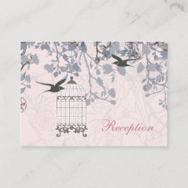 roze vogelkooi, liefdesvogels trouwenkaarten informatiekaartje