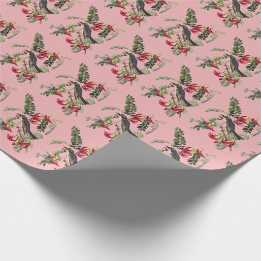  roze vogelkunst cadeaupapier (Hoek)