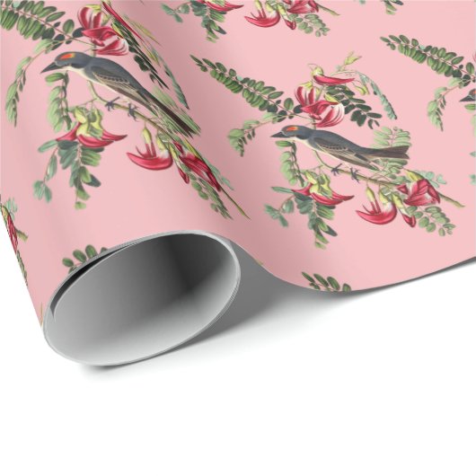  roze vogelkunst cadeaupapier (Rol Hoek)