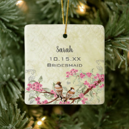 Roze  vogelmeisje van Honor Wedding Favor Keramisch Ornament